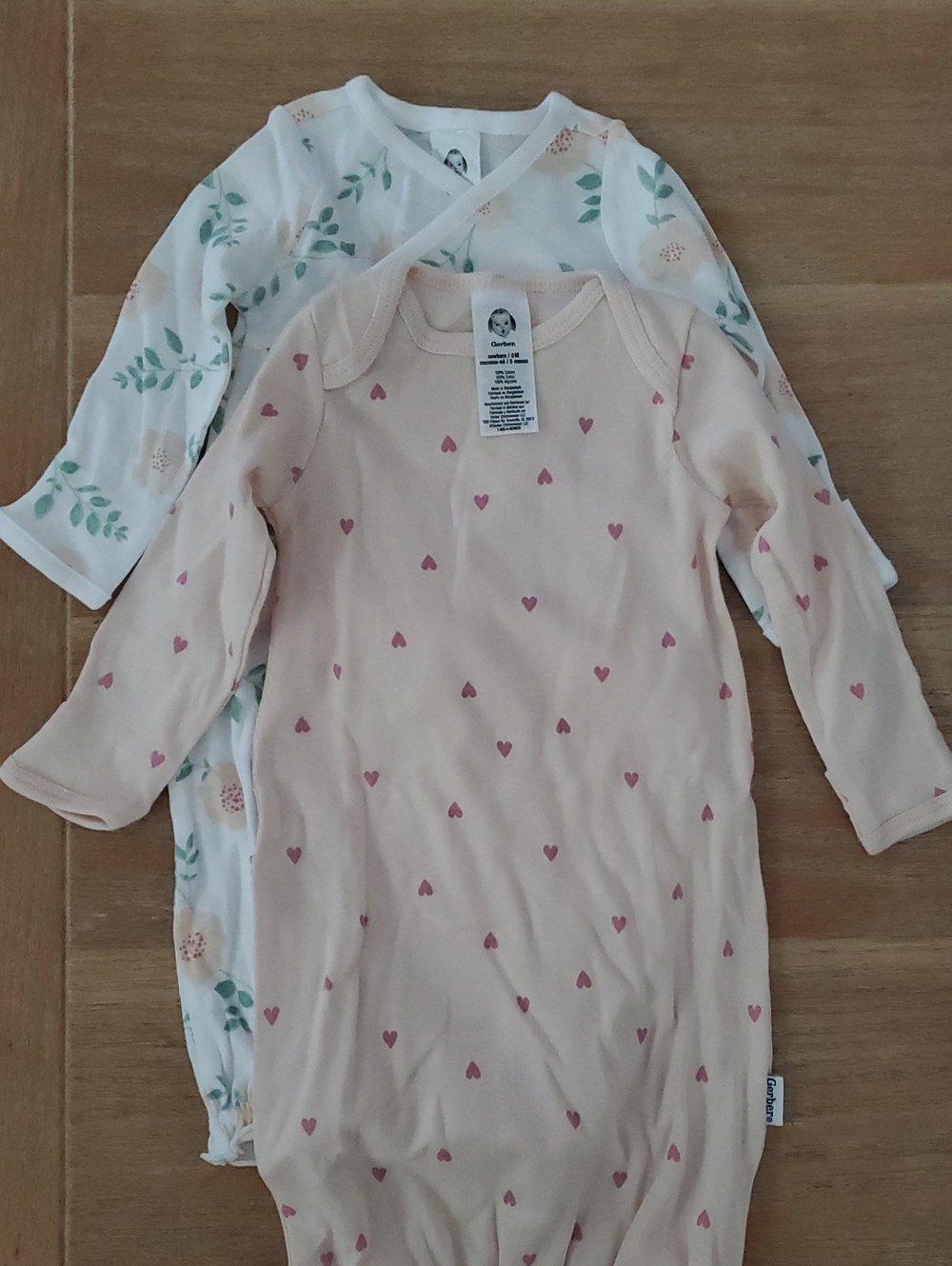 Gerber Pink Heart & White Floral Cotton Sleep Gowns